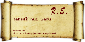 Raksányi Samu névjegykártya